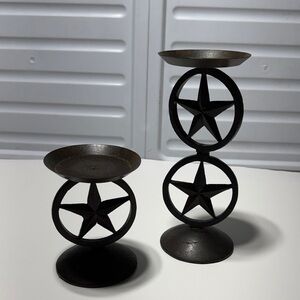 Burnt Bronze Star Candle Holders Set